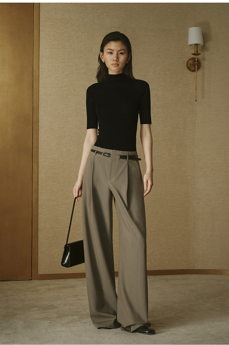 ZZ2FAWKZ008 Belted Pleated Wide Trousers Cloud Beige
