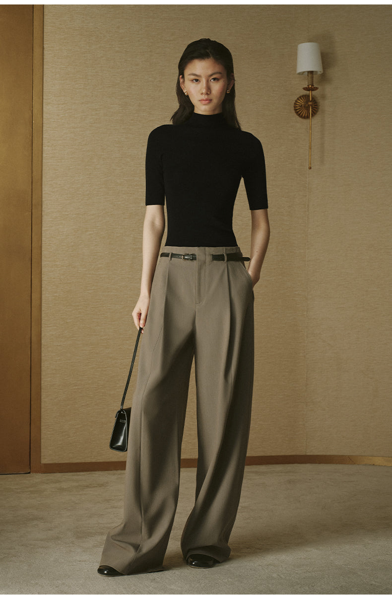 ZZ2FAWKZ008 Belted Pleated Wide Trousers Cloud Beige