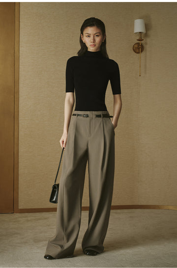 ZZ2FAWKZ008 Belted Pleated Wide Trousers Cloud Beige