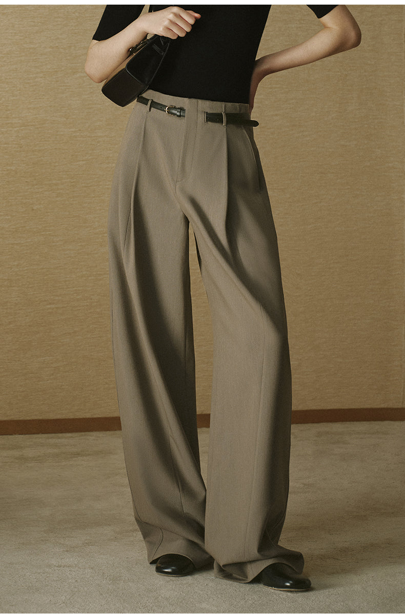 ZZ2FAWKZ008 Belted Pleated Wide Trousers Cloud Beige