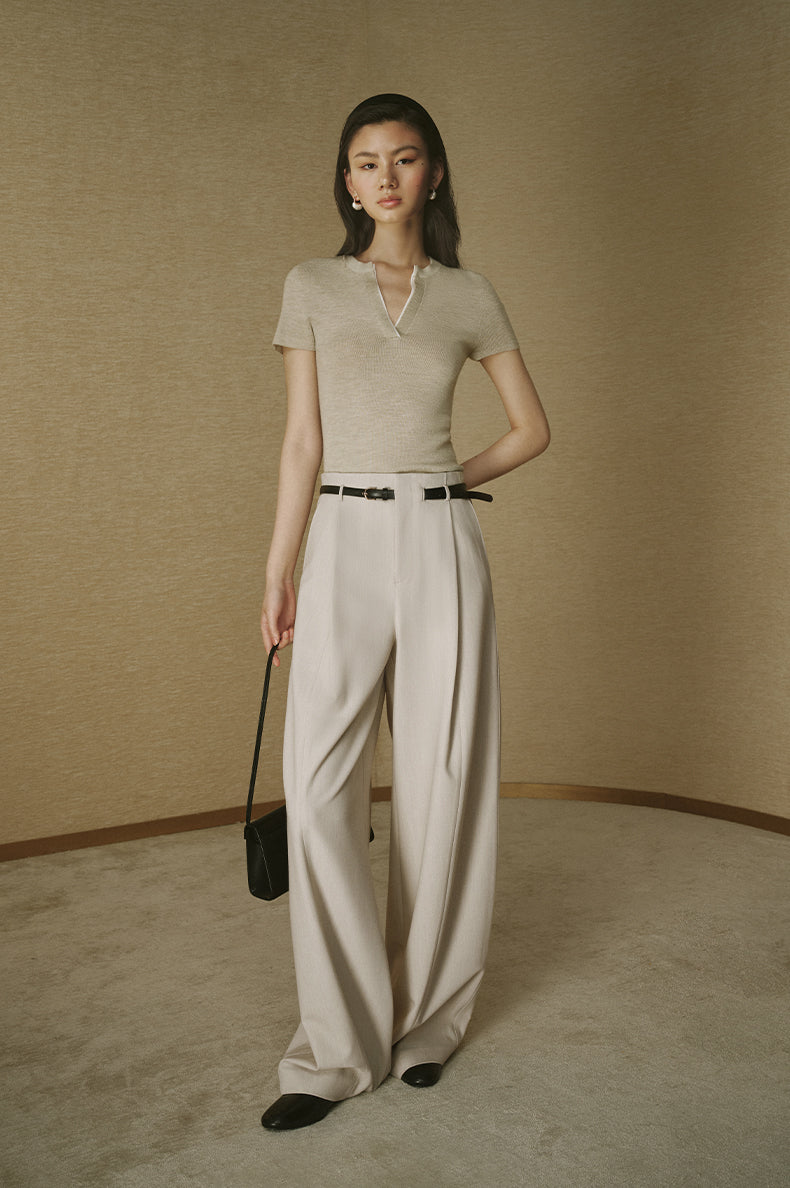 ZZ2FAWKZ008 Belted Pleated Wide Trousers Light Camel