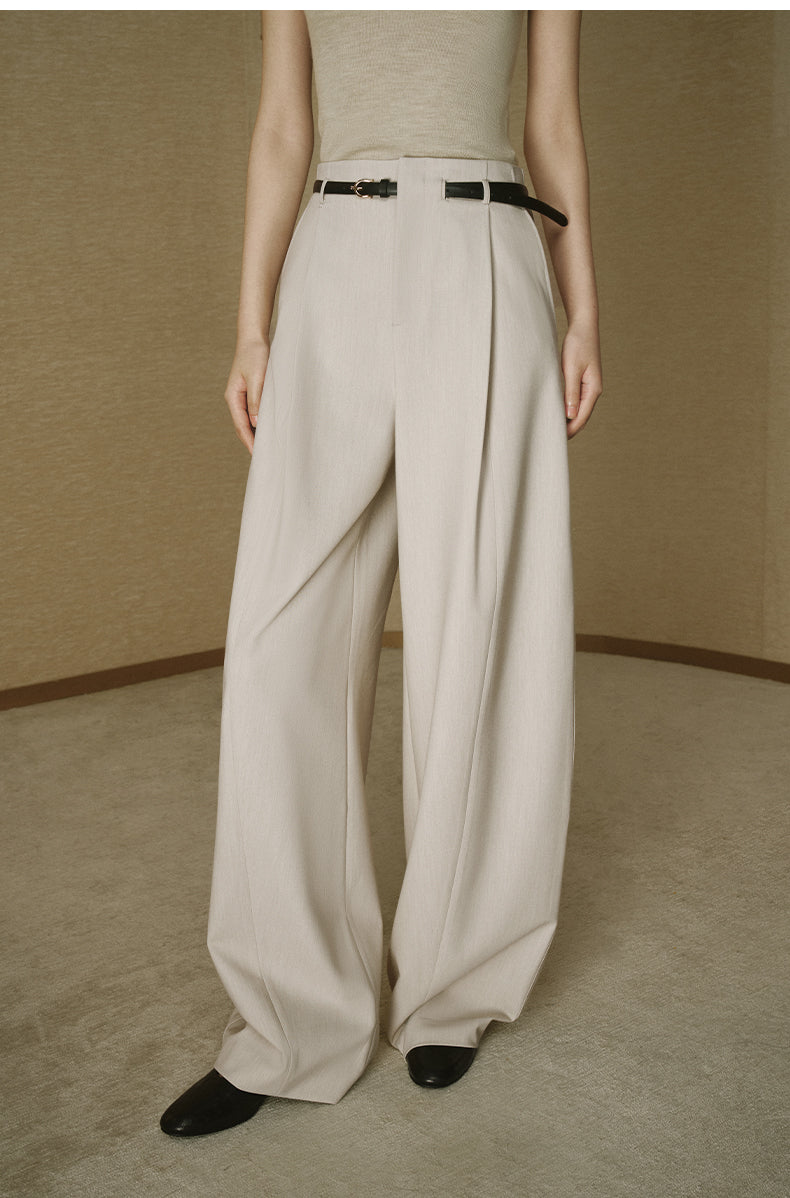 ZZ2FAWKZ008 Belted Pleated Wide Trousers Light Camel