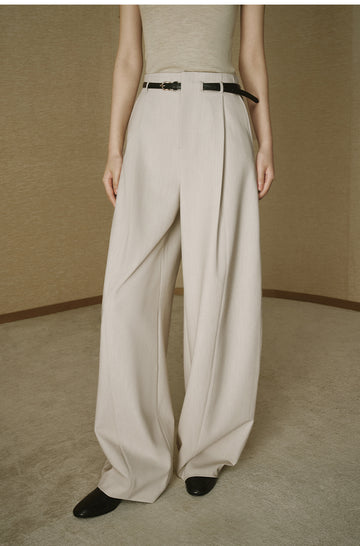 ZZ2FAWKZ008 Belted Pleated Wide Trousers Light Camel