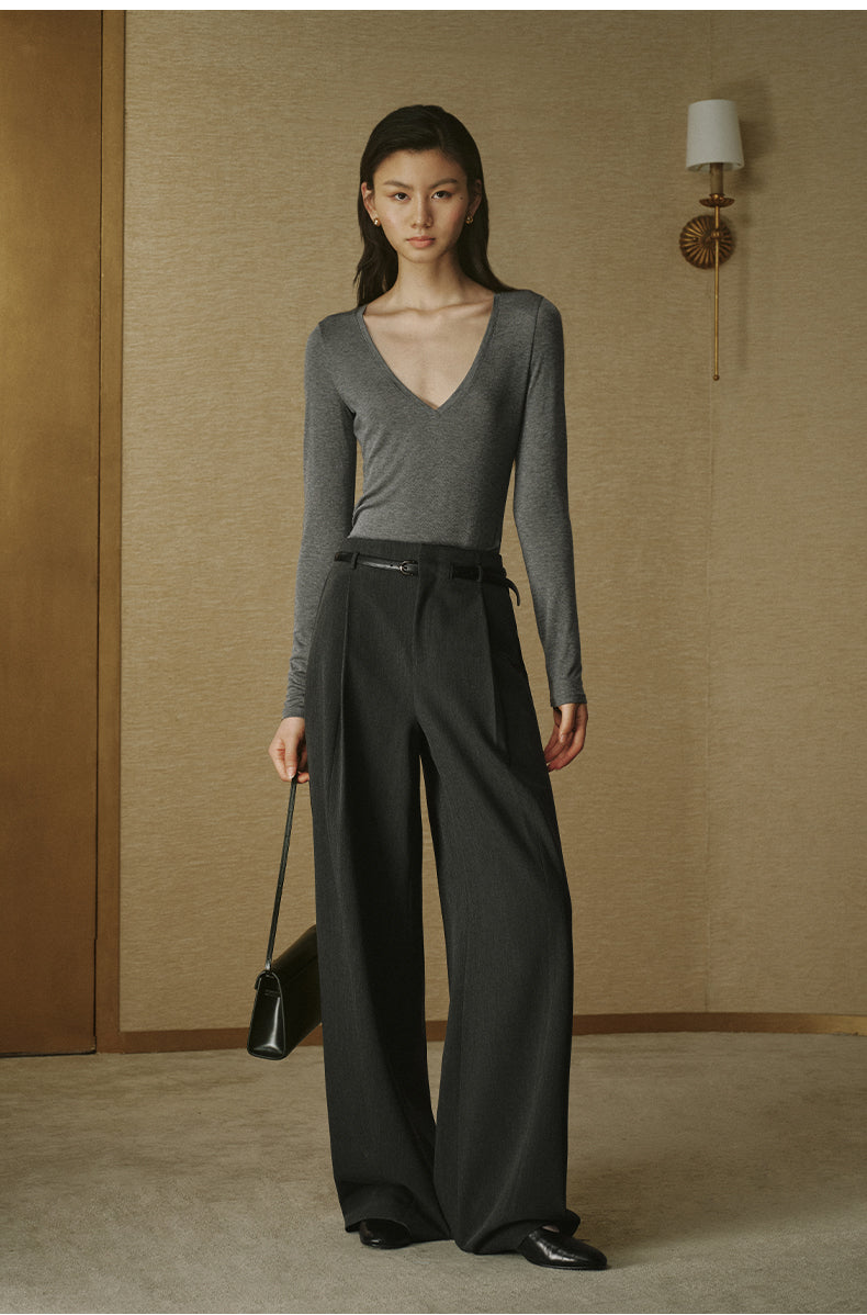 ZZ2FAWKZ008 Belted Pleated Wide Trousers Night Grey