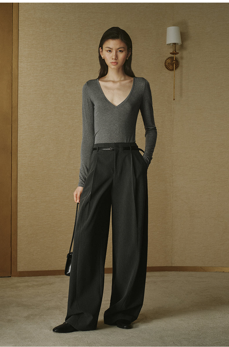ZZ2FAWKZ008 Belted Pleated Wide Trousers Night Grey