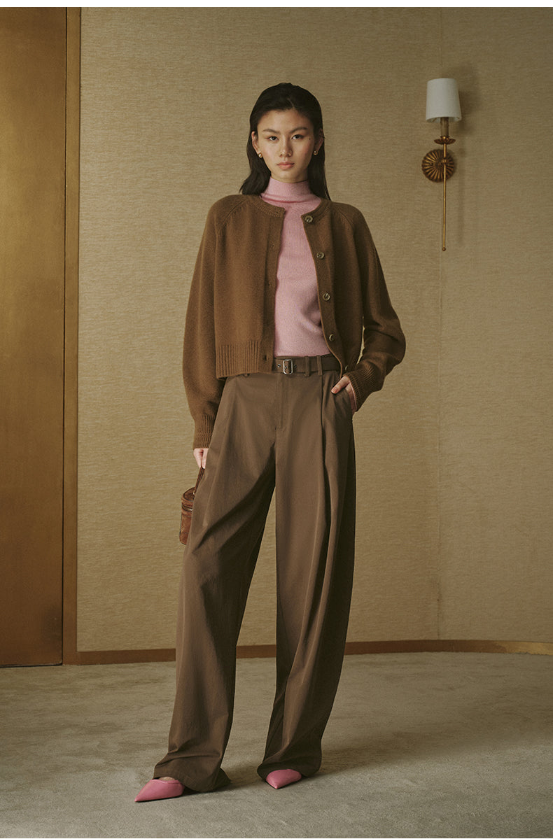 Pleated Cotton Wide Trousers Silky Taupe