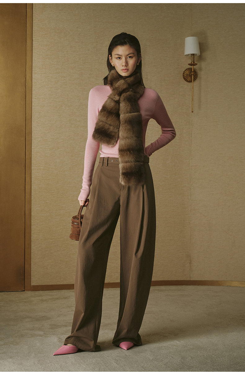 Pleated Cotton Wide Trousers Silky Taupe
