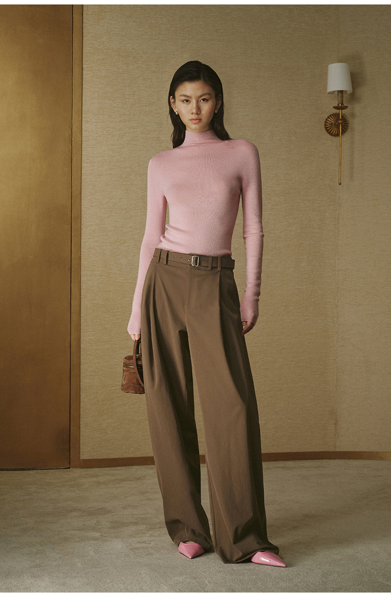 Pleated Cotton Wide Trousers Silky Taupe