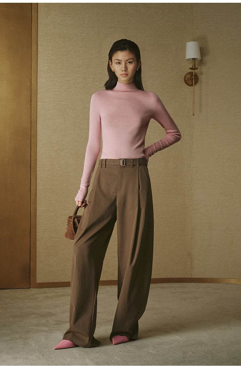 Pleated Cotton Wide Trousers Silky Taupe