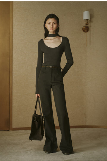 Structured Flared Trousers Pine Grey Green