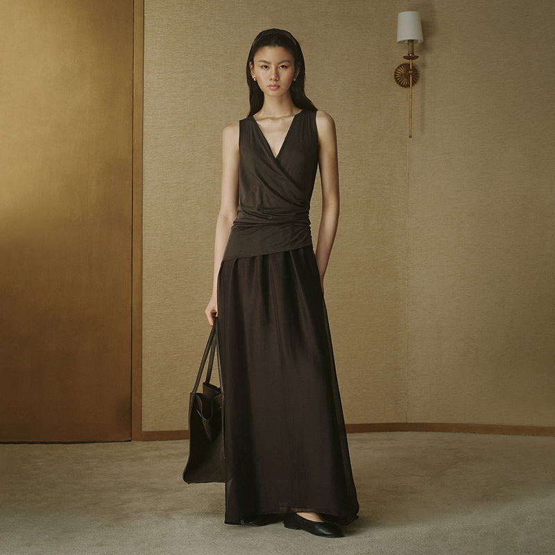 Layered Tencel Wool Dress Deep Coffee