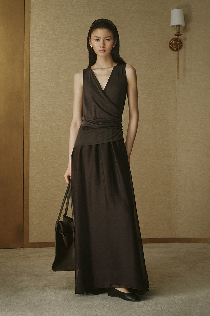Layered Tencel Wool Dress Deep Coffee