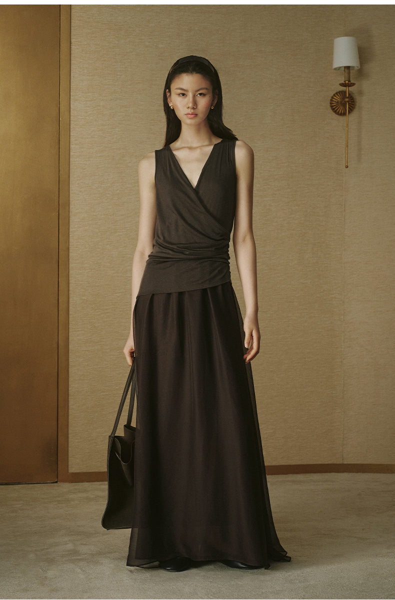 Layered Tencel Wool Dress Deep Coffee