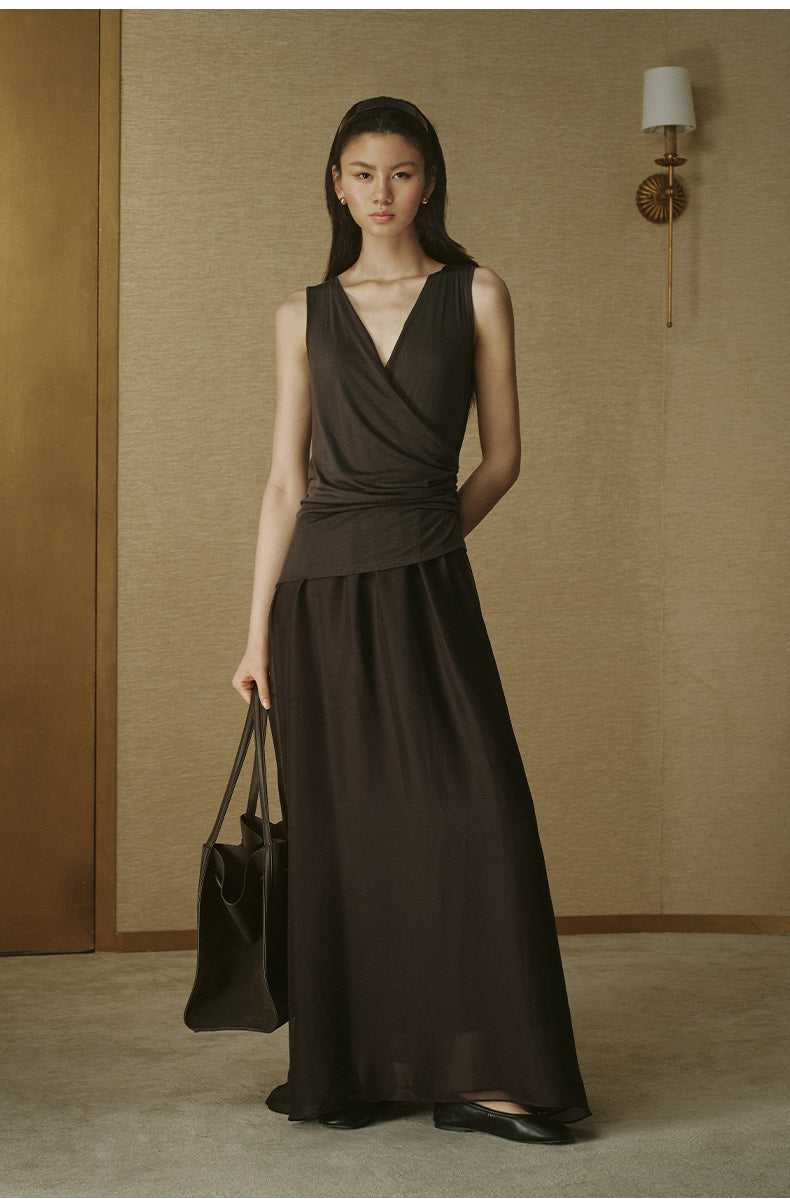 Layered Tencel Wool Dress Deep Coffee