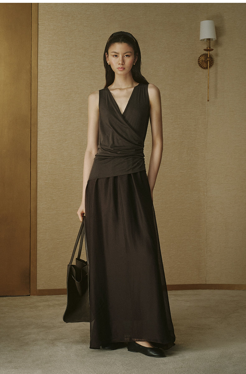 Layered Tencel Wool Dress Deep Coffee