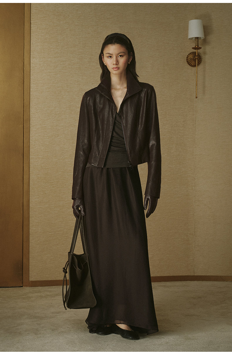 Layered Tencel Wool Dress Deep Coffee