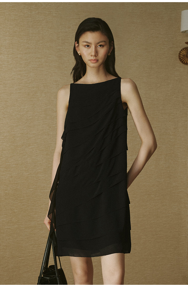 Layered Georgette Shift Dress - Ink Black