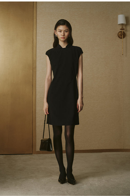 Summer Wool Mandarin Dress - Ink Black