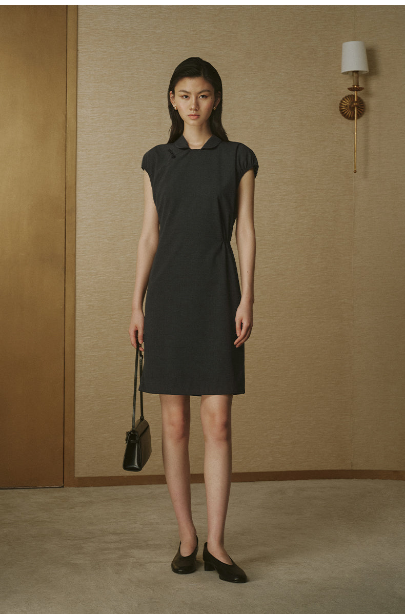 Summer Wool Mandarin Dress - Night Grey