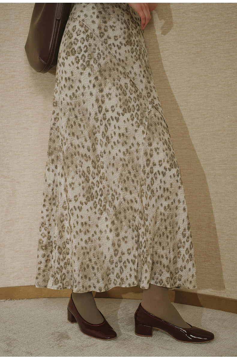 Printed Halter Slip Dress Beige Coffee Leopard