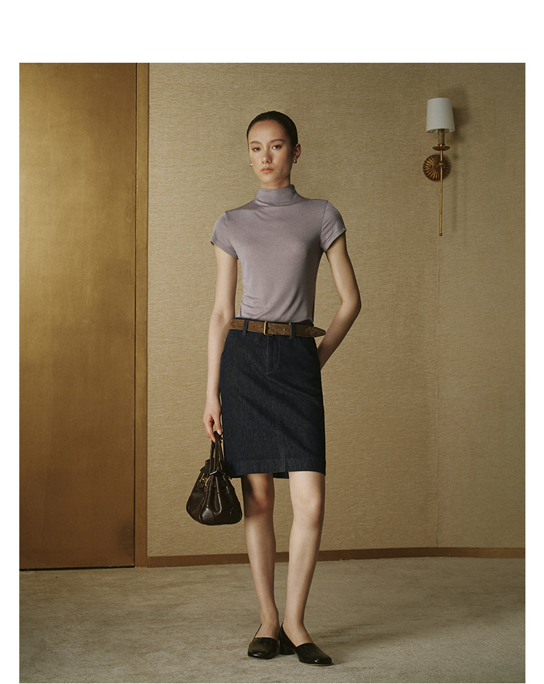 Wool Tencel Mock Tee Smoky Grey Purple