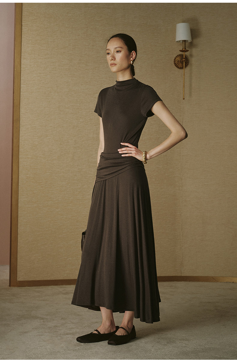 Wool Tencel Mock Tee Deep Coffee