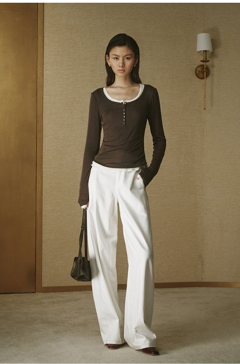 Henley Scoop Neck Tee Deep Coffee