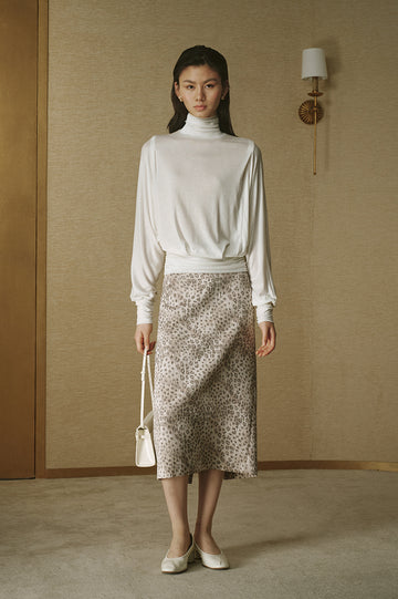 Lyocell Wool Draped Turtleneck - Ivory White