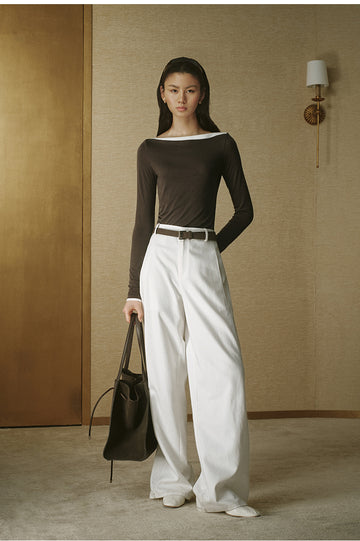 Contrast Boatneck Long Sleeve Deep Coffee