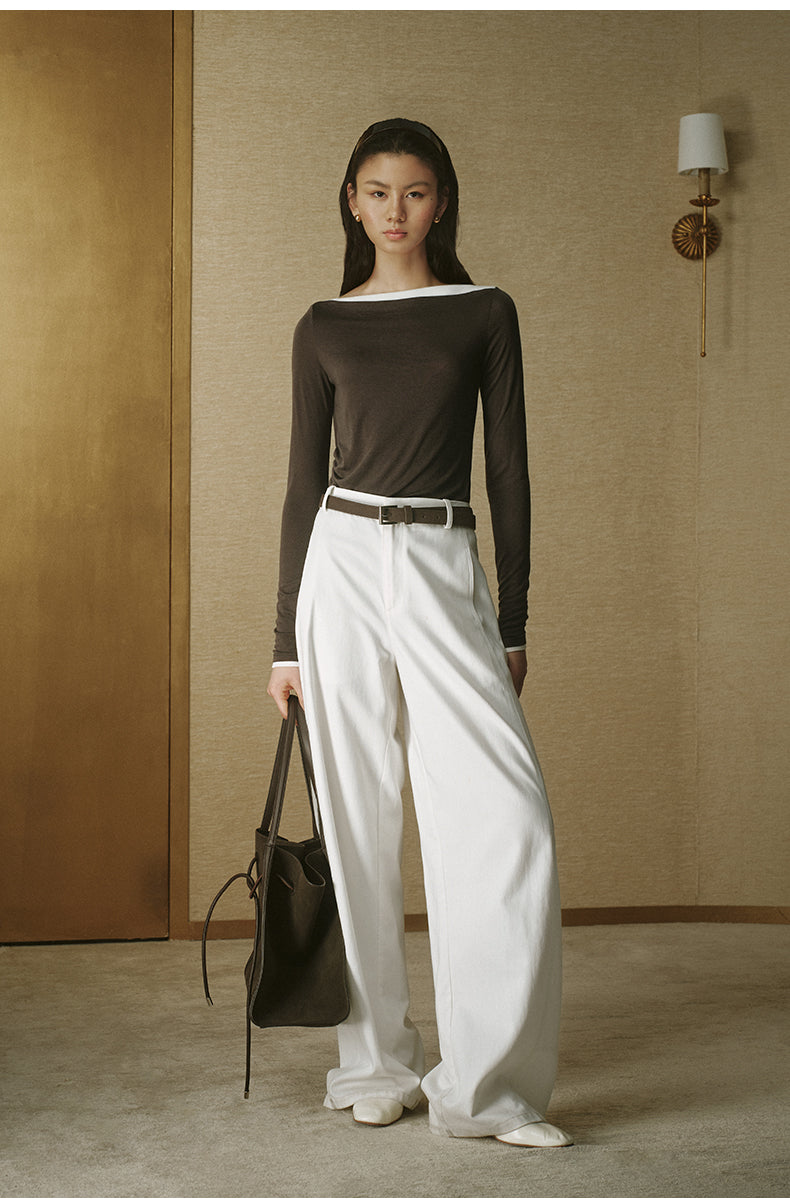 Contrast Boatneck Long Sleeve Deep Coffee