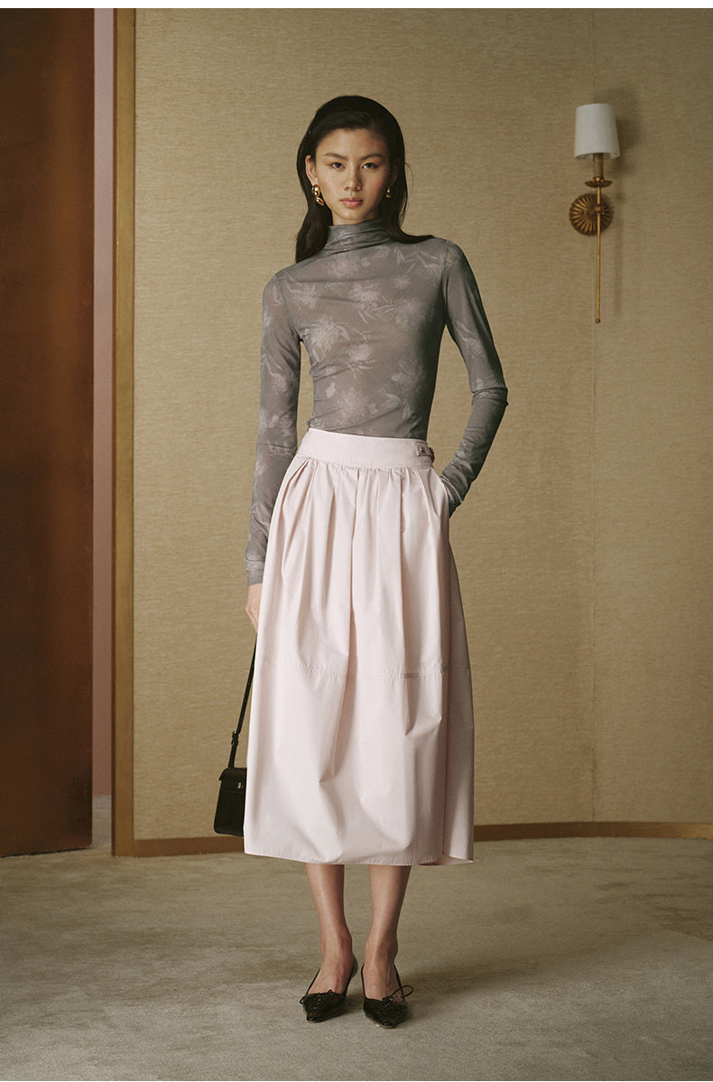Printed Mesh Mockneck Top - Diamond Purple Check