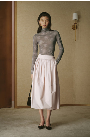 Printed Mesh Mockneck Top - Diamond Purple Check