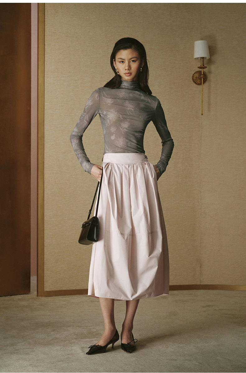Printed Mesh Mockneck Top - Diamond Purple Check