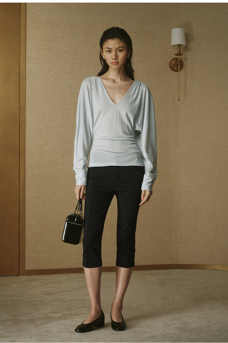 ZZ2FAWTE008 Diamond-Neck Wool Tee Glacier Blue