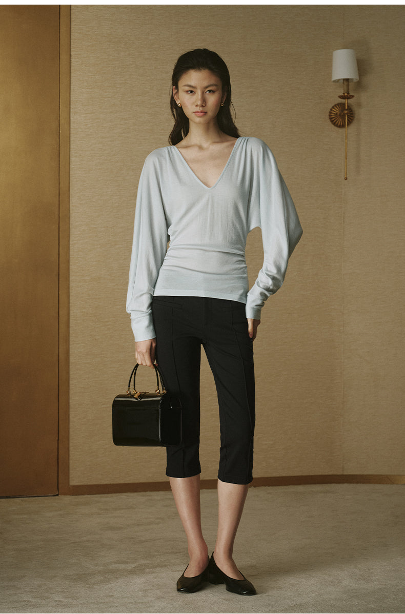ZZ2FAWTE008 Diamond-Neck Wool Tee Glacier Blue
