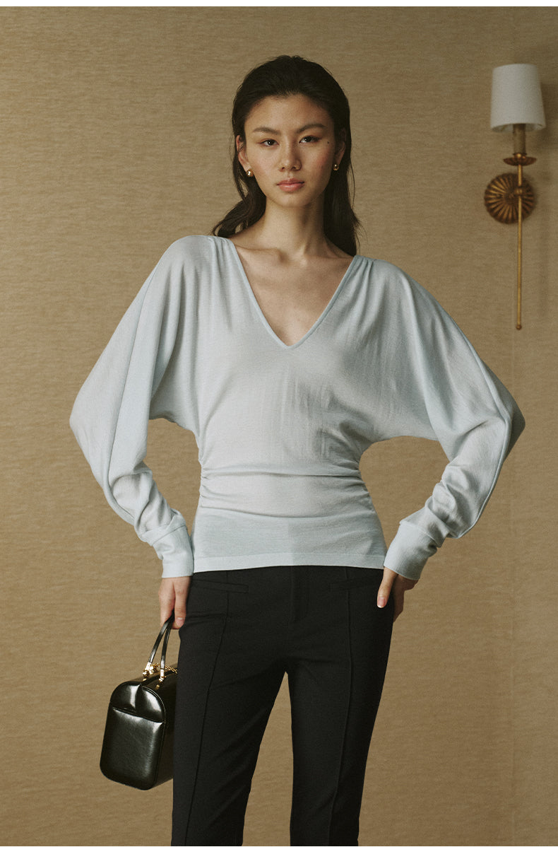 ZZ2FAWTE008 Diamond-Neck Wool Tee Glacier Blue