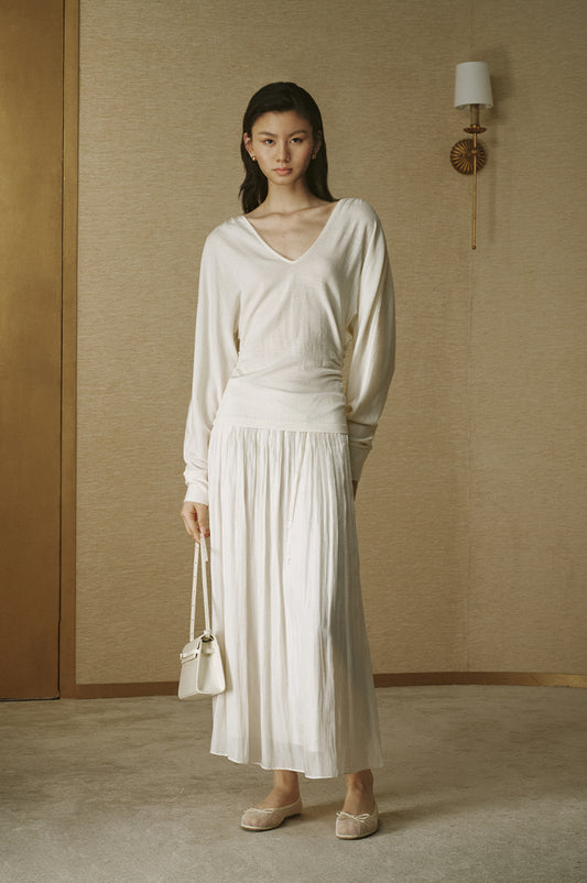 ZZ2FAWTE008 Diamond-Neck Wool Tee Ivory White