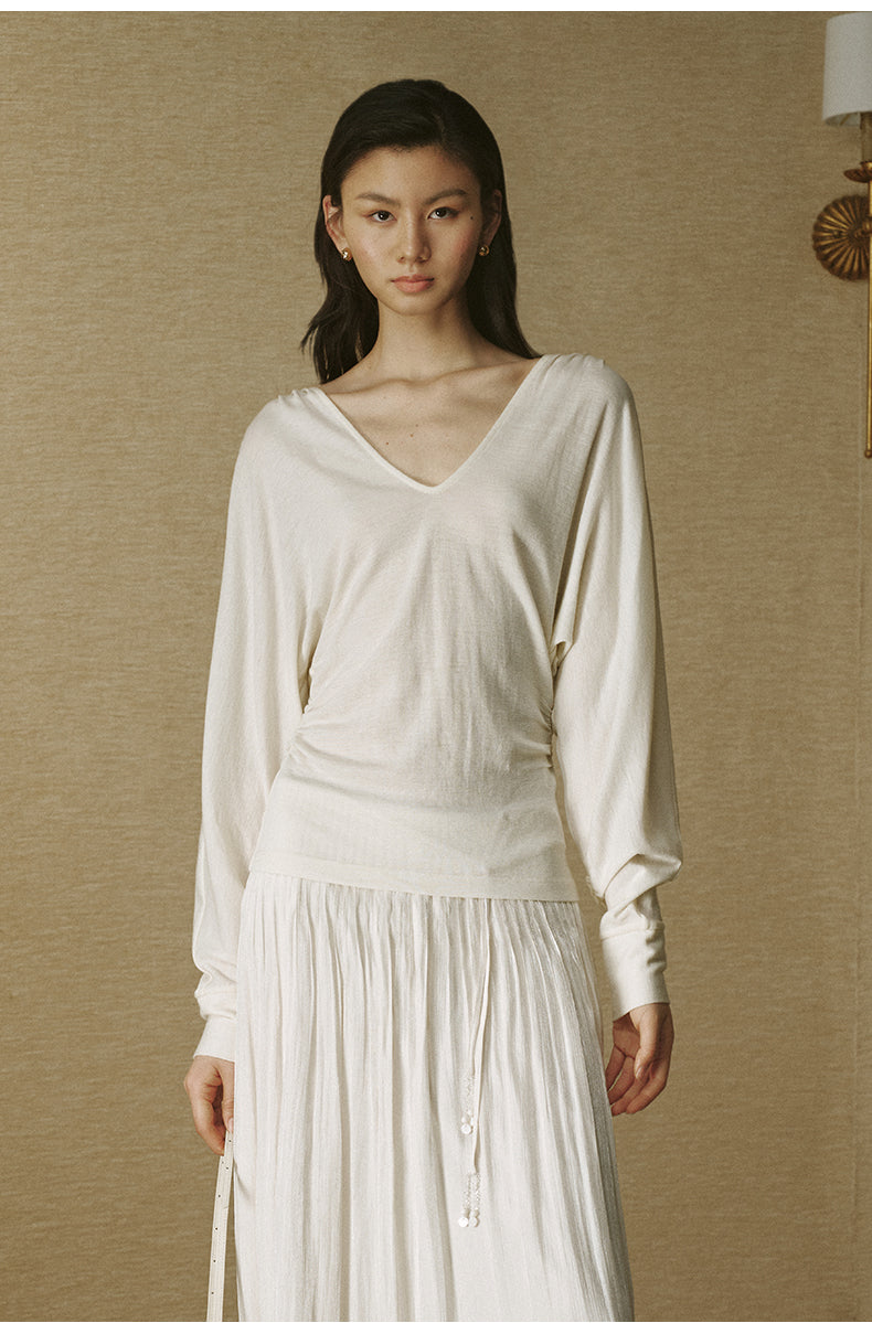 ZZ2FAWTE008 Diamond-Neck Wool Tee Ivory White