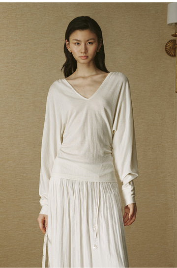 ZZ2FAWTE008 Diamond-Neck Wool Tee Ivory White