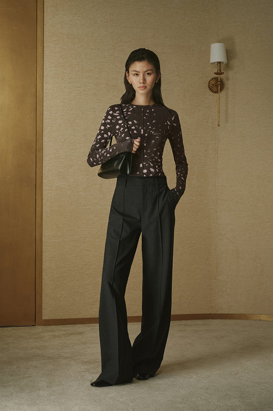 Leopard Print Ruched-Waist Top in Pink Coffee Leopard