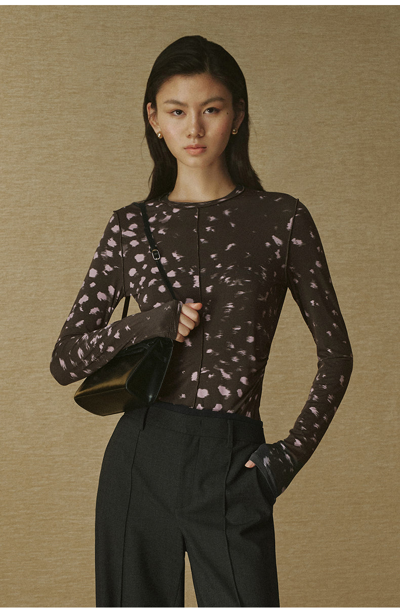 Leopard Print Ruched-Waist Top in Pink Coffee Leopard