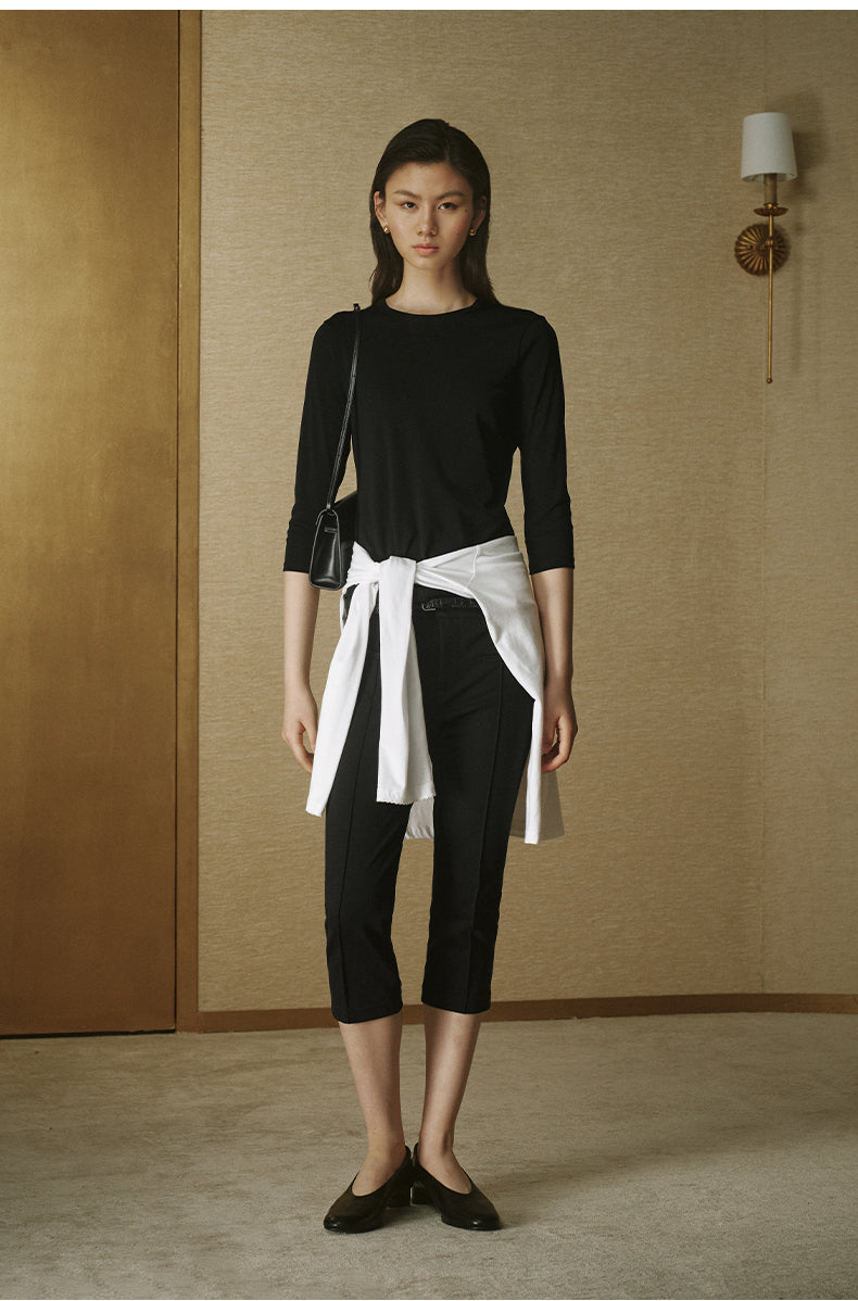 ZZ2FAWTZ062 Ribbed Seven-Sleeve Tee Ink Black