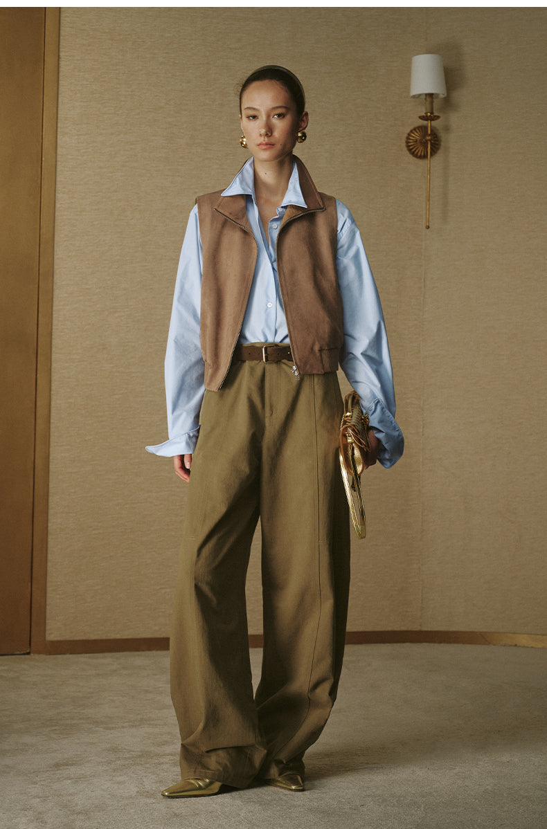 Faux Suede Zip-Up Vest in Amber Camel — look 2