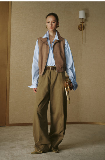 Faux Suede Zip-Up Vest in Amber Camel — look 2