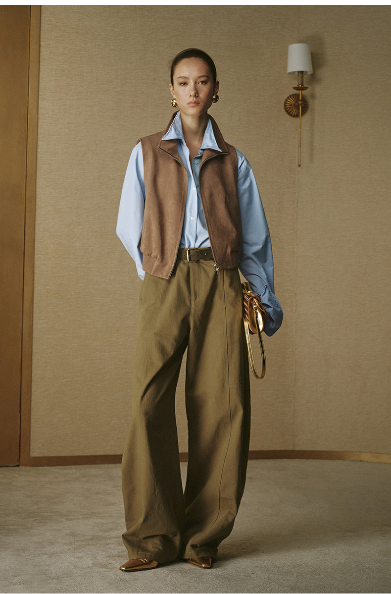 Faux Suede Zip-Up Vest in Amber Camel — look 3