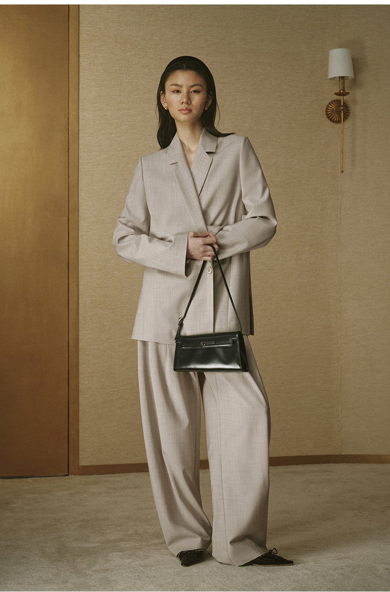 Summer Wool Drawstring Blazer - Oat Beige