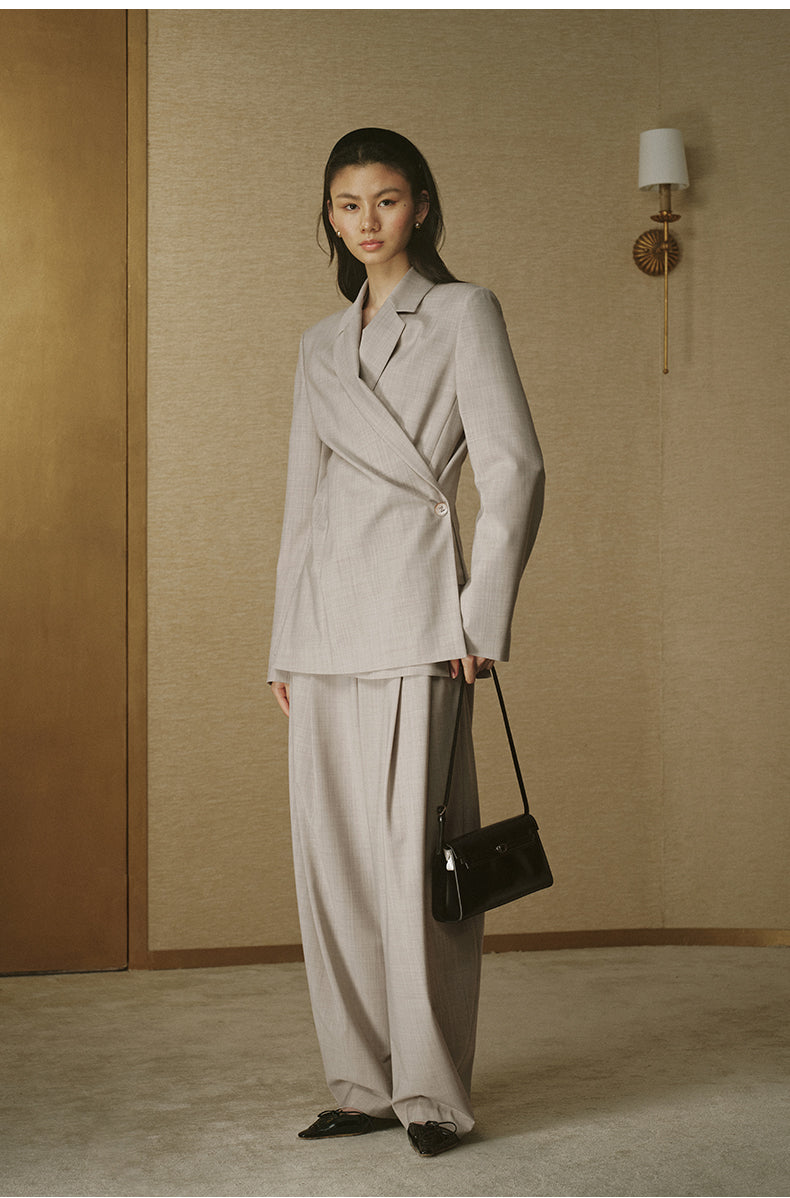 Summer Wool Drawstring Blazer - Oat Beige