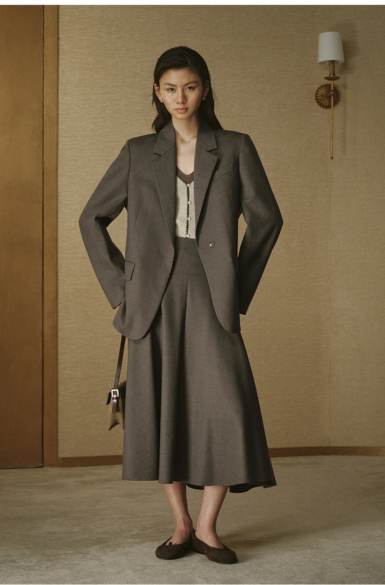 Summer Wool Single-Breasted Blazer - Deep Brown