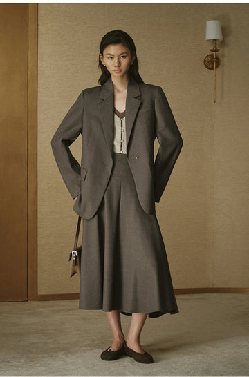 Summer Wool Single-Breasted Blazer - Deep Brown