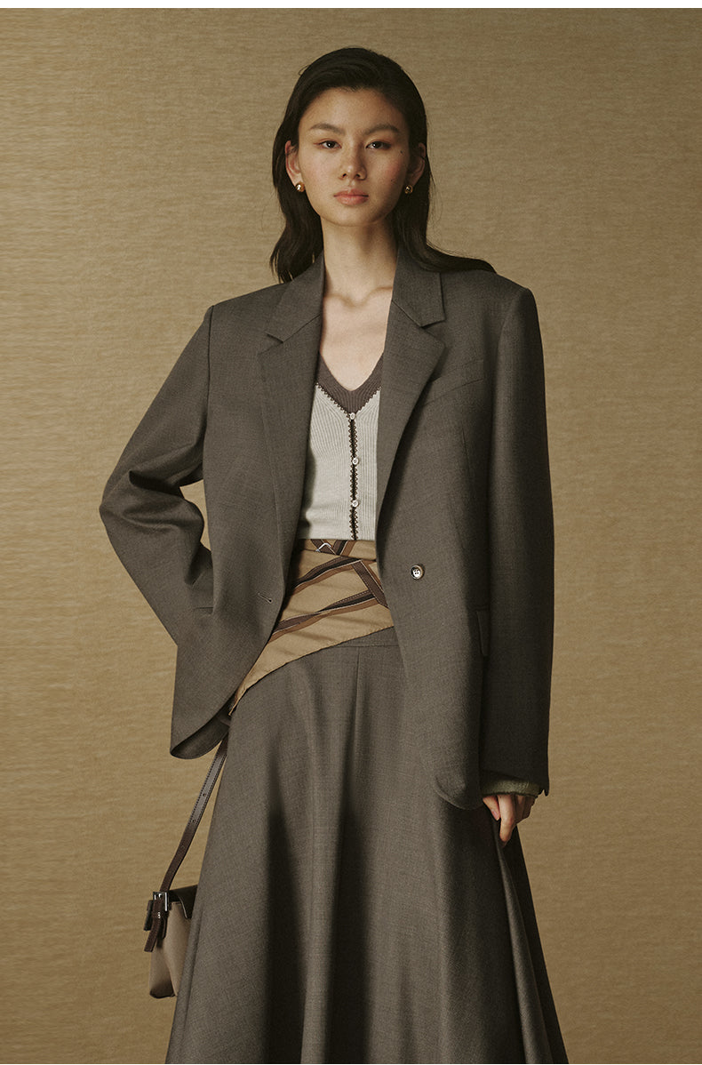 Summer Wool Single-Breasted Blazer - Deep Brown